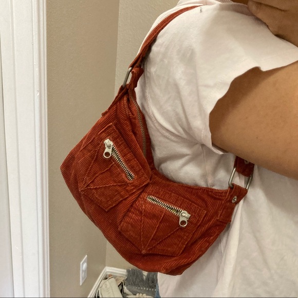 Old Navy Vintage Corduroy Burnt Orange Micro Mini Shoulder Purse Zipped Pockets - Picture 4 of 4